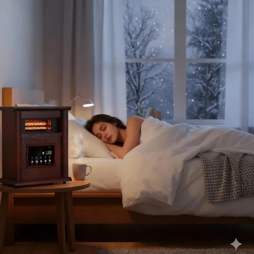 Miniatura 7 de Nordic Hygge Calentador de espacio portátil, calentador infrarrojo eléctrico de 1500 W para uso en interiores, sala de estar, dormitorio, oficina