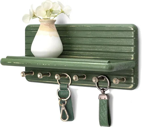 Miniatura 13 de Rebee Vision Soporte de pared de madera de acacia para decoración del hogar, mini llavero de 7 pulgadas para pared con 4 ganchos resistentes