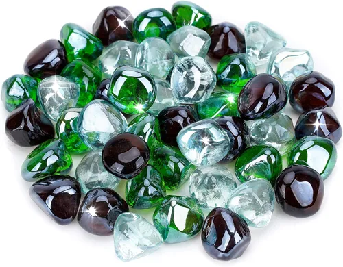 Miniatura 11 de Stanbroil Diamantes de vidrio de fuego mezclados de 10 libras, vidrio de fuego de 1/2 pulgada mezclado con azul caribeño, hielo de cristal, brillo