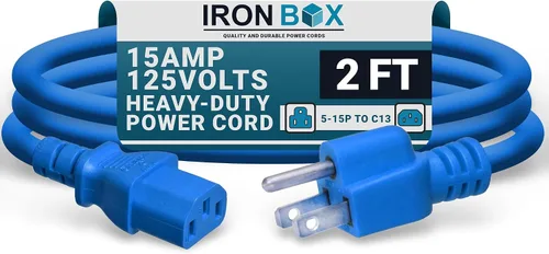 Miniatura 29 de IronBox Electric - Cable de alimentación de servicio pesado 5-15P a C13 - Cable de 3 clavijas 15A 125V 14/3 SJT para PC - Cable para computadora