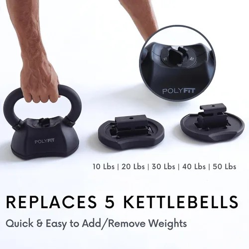 Miniatura 2 de Polyfit Adjustable Kettlebell Set - 5-in-1 Weights for Home Gym NEGRO - 50 LB