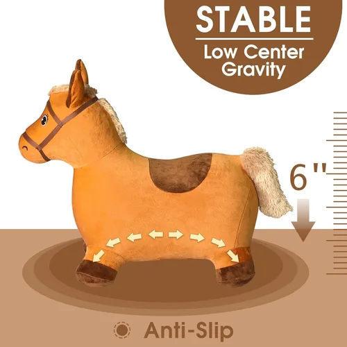 Miniatura 4 de HotMax Caballo saltador marrón, caballo inflable extraíble de felpa para niños pequeños, paseo al aire libre en animales de granja hinchables