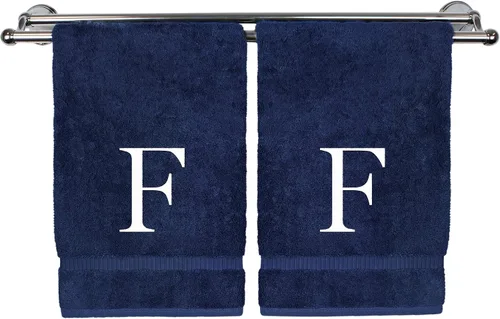Miniatura 51 de Toalla de mano monogramada, regalo personalizado, juego de 2 - Toalla bordada con letra de bloque dorada - Extra absorbente 100% algodón turco