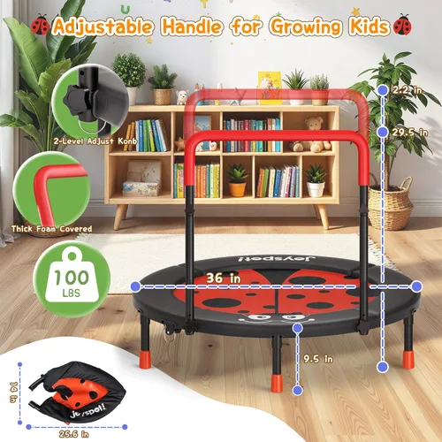 Miniatura 3 de Premium 3FT Foldable Toddler Trampoline for Kids Ages 3-6, 36 Inch ASTM Certified Mini Trampoline with Adjustable Handle, 100 lbs Capacity, Quiet