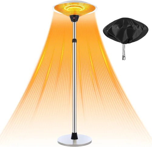 Glooglitter Calentador eléctrico de patio de 1500 W para exteriores de acero inoxidable con altura ajustable y bolsa de polvo, protección contra