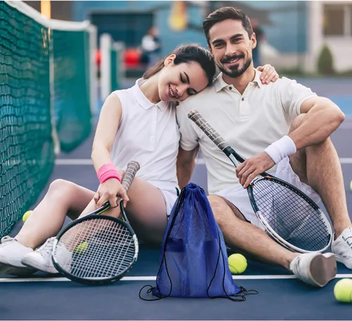 Miniatura 5 de Mochila con cordón de malla Bolsa de malla multifunción para natación, gimnasio, ropa, Azul oscuro, Viajar