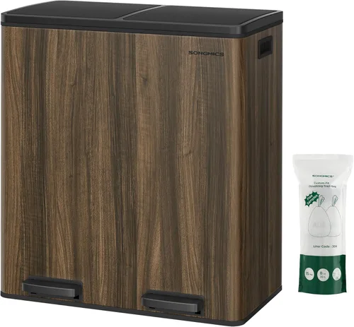 Miniatura 18 de SONGMICS Bote de basura, 2 botes de basura de 8 galones (2 x 30 L) para cocina, con 15 bolsas de basura, 2 compartimentos, cubos interiores
