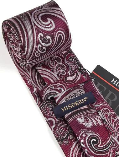 Miniatura 7 de HISDERN Corbatas para hombre, corbata de cachemira y bolsillo cuadrado tejido clásico floral para hombre, corbata de fiesta de boda