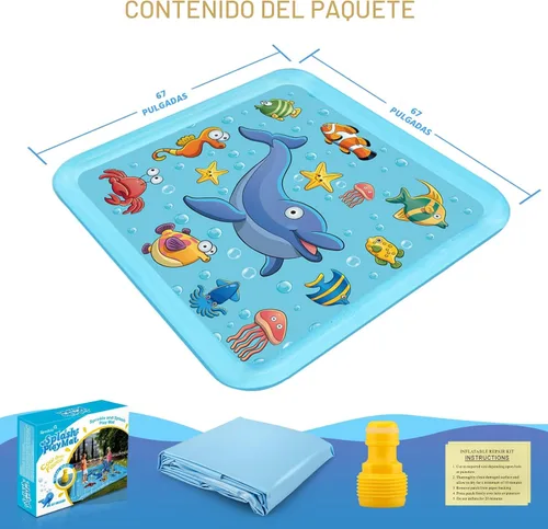 Miniatura 5 de Growsland Almohadilla de salpicaduras para niños pequeños, aspersor al aire libre para niños, juguetes de agua de verano de 67 pulgadas, inflables