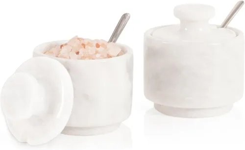 Miniatura 13 de MARBLOUS KRAFTS - Recipiente de sal de mármol con tapa y cuchara de 3" en piedra verde, plato de sal navideño decorativo para almacenamiento