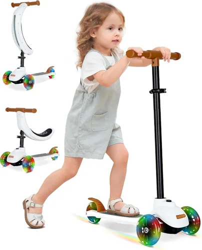 Miniatura 8 de KRIDDO - Patinete 3 en 1 para niños de 1 a 5 años, patinete plegable con 3 ruedas iluminadas, tabla ancha, altura ajustable, manillar para aprender