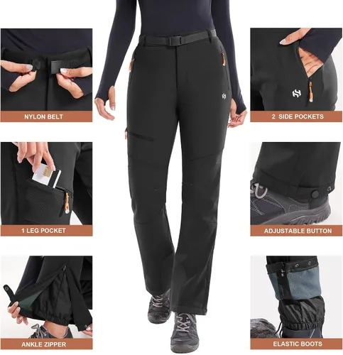 Miniatura 4 de Heathyoga Pantalones de nieve impermeables para mujer, pantalones de snowboard para mujer, pantalones de senderismo para mujer, pantalones cargo