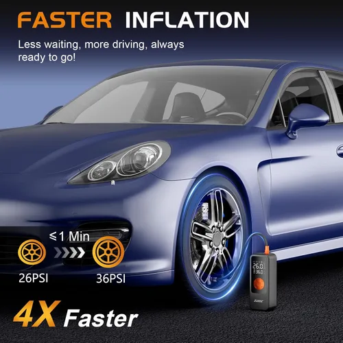 Miniatura 3 de Inflador de neumáticos, compresor de aire portátil, 4 veces más rápido y batería de alta capacidad, inflador de neumáticos portátil con medidor