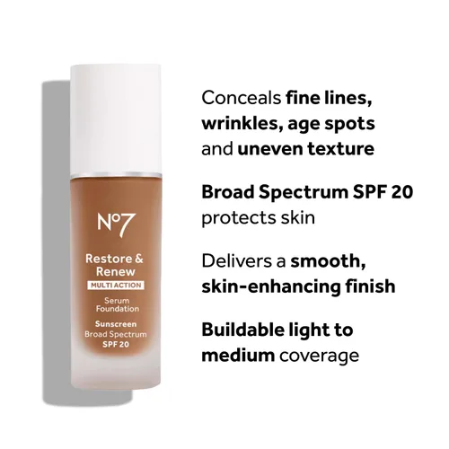 Miniatura 4 de No7 Restore & Renew Base de Suero de Acción Múltiple - Porcelana - Base Líquida de Maquillaje con Vitamina C, Vitamina E y Colágeno para el Rostro