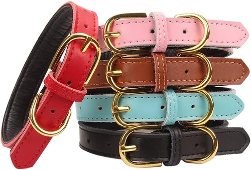 Miniatura 5 de Collares de cuero para mascotas, acolchados, para gatos, cachorros, perros pequeños y medianos, Negro