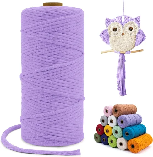Miniatura 98 de Cuerda de macramé de una sola hebra de 0.197 in x 110 yardas, cuerda de macramé de algodón natural de 0.197 in, cuerda de algodón grueso para colgar
