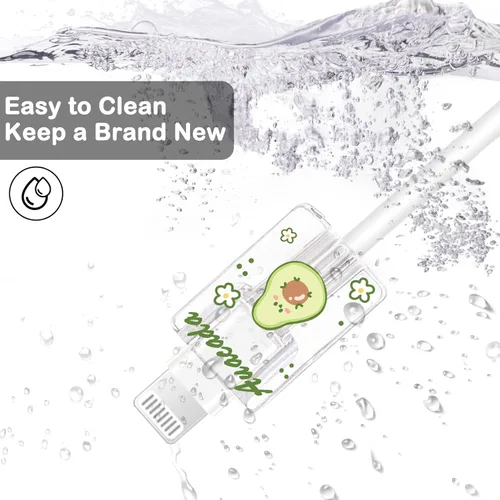 Miniatura 3 de CameCosy Juego de 4 protectores de cable de frutas para cargador de iPhone, diseño Kawaii de aguacate rosa, fresa, cereza y melocotón, protector