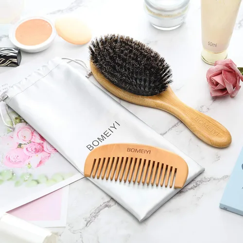 Miniatura 8 de Juego de cepillos de pelo de cerdas de jabalí 100% (mediano). Cerdas naturales suaves para cabello fino y fino. Restaura el brillo y la textura.
