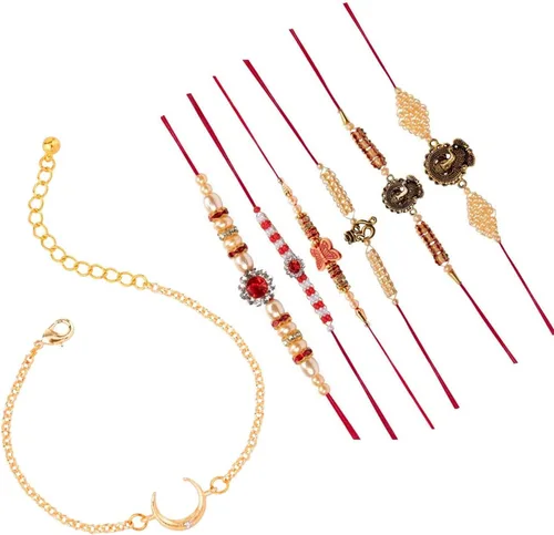 Efulgenz Rakhi para hermano Bhaiya Bhabhi Rakhi hecho a mano Rakhis para Rakshabandan imitación perla Kundan cristal indio Rakhi pulseras de hilo de