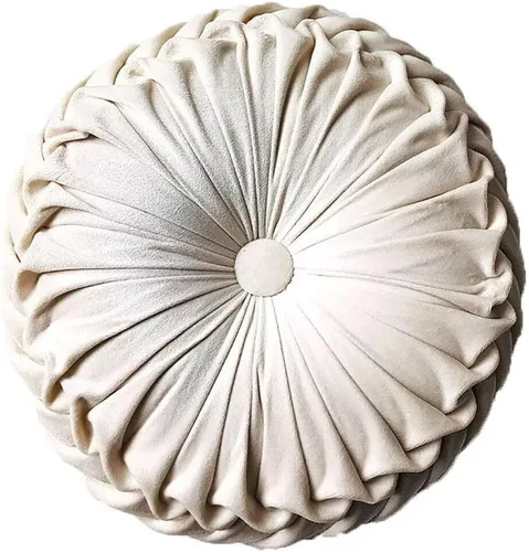 Miniatura 30 de Teieas Almohada redonda de terciopelo para decoración del hogar, cojín redondo plisado para sofá, silla, cama, automóvil, verde esmeralda