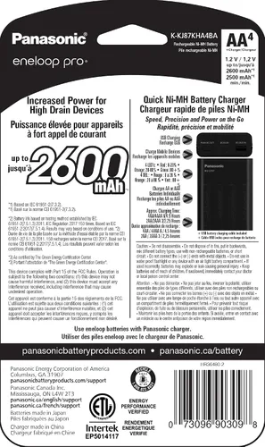 Miniatura 2 de Eneloop Panasonic K-KJ87KHA4BA - Cargador de batería individual con tecnología de carga portátil y baterías recargables 4AA Pro, color negro