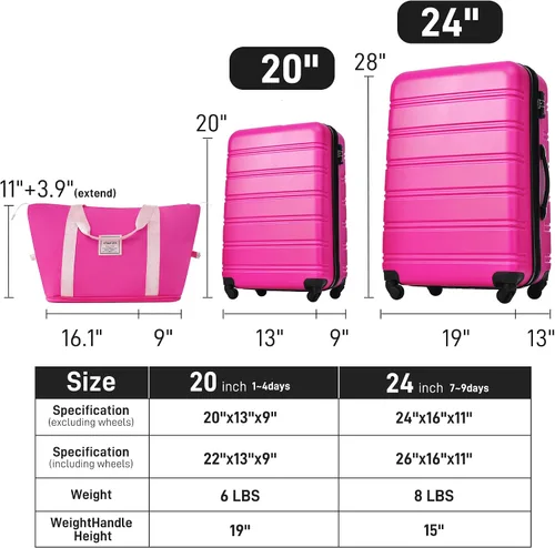 Miniatura 326 de Merax Juegos de equipaje de mano en maleta aprobada por aerolíneas, estuche rígido con ruedas giratorias expandibles, Negro