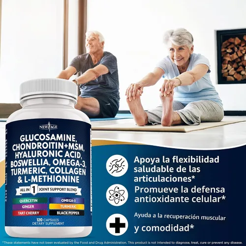 Miniatura 4 de Condroitina de glucosamina, MSM, curcumina de cúrcuma, colágeno, ácido hialurónico, Omega 3 - Suplemento de salud para hombres y mujeres - 240