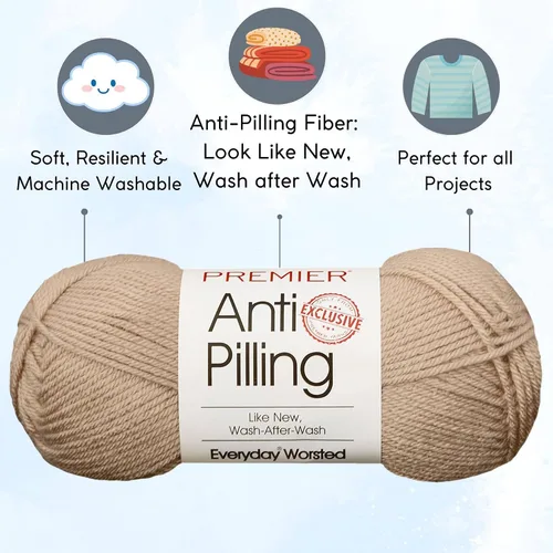 Miniatura 2 de Premier Yarns Everyday DN100-35 - Cappuccino sólido antibolitas (6 madejas, el mismo lote de tinte) #4, hilo acrílico de peso peinado para ganchillo