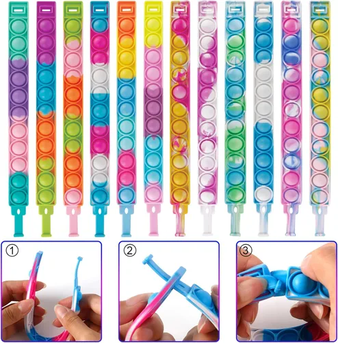Miniatura 4 de Pulseras de reventar juguetes para la ansiedad, paquete de 24 juguetes a granel para fiestas para niños, pulseras Pop Fidget Toy Fidgets