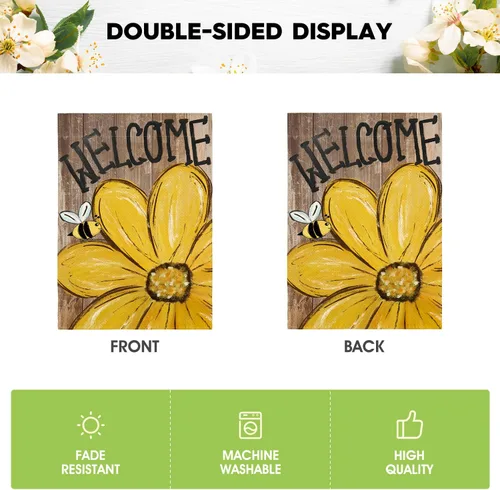 Miniatura 6 de AVOIN colorlife Bandera de jardín de primavera y verano de 12 x 18 pulgadas de doble cara exterior, bandera de grano de madera de bienvenida