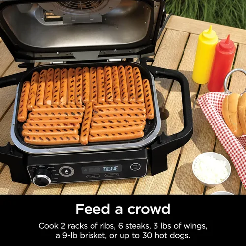 Miniatura 8 de Ninja OG751 Woodfire Pro - Parrilla para exteriores con termómetro integrado, parrilla principal 7 en 1, ahumador de barbacoa y freidora de aire al