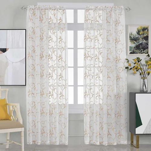 Miniatura 16 de Cortinas traslúcidas blancas bordadas florales de 63 pulgadas, cortinas de gasa con bolsillo para barra para sala de estar, dormitorio, paneles