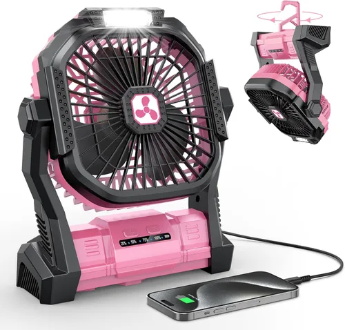 Miniatura 12 de ONLYNEW Ventilador portátil recargable de 20000 mAh, ventilador alimentado por batería inalámbrica con linterna LED, USB C operado por batería