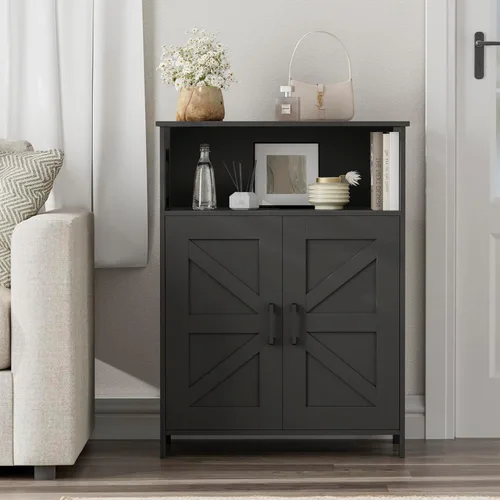 Miniatura 8 de Homhedy Armario de almacenamiento de baño con 2 puertas, gabinete de papel higiénico con estante ajustable, gabinete de baño pequeño para Negro