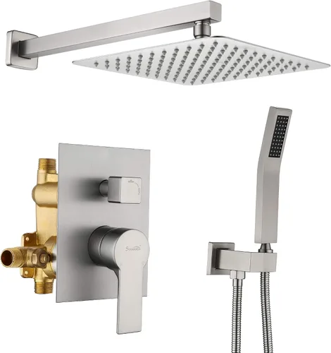 Miniatura 12 de SHAMANDA Juego de ducha de lujo, grifo de ducha de una sola manija para baño con cuerpo de válvula de ajuste, kit completo de ducha de mano, sistema