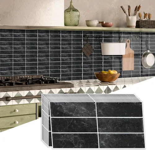Miniatura 9 de 16 hojas de azulejos autoadhesivos 3D de pared, azulejos adhesivos de vinilo para despegar y pegar, impermeables, retro, bricolaje para cocina