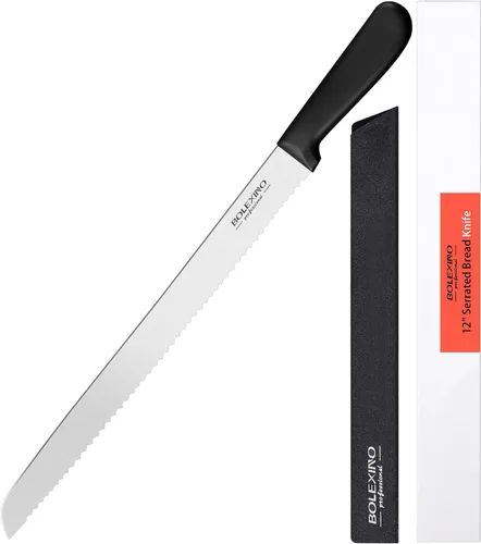 Miniatura 10 de Cuchillo dentado de 10 pulgadas para pan casero, cuchillo de acero inoxidable con borde ondulado ancho, cuchillo de cocina multiusos, cortador
