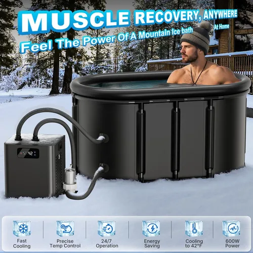 Miniatura 3 de Enfriador de baño de hielo y kit de bañera de inmersión fría, enfriador de inmersión en frío de 1/3 HP con filtro externo y bomba, cápsula de hielo
