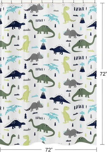 Miniatura 5 de Sweet Jojo Designs Cortina de ducha moderna azul y verde del dinosaurio de los niños de la tela del baño de los niños Dinosaurio azul y verde