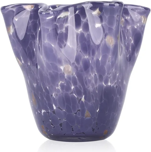Jarrón decorativo de vidrio soplado a mano, jarrón de pétalos de boca ancha morado, diseño de arte moderno, jarrón decorativo para decoración del E-2