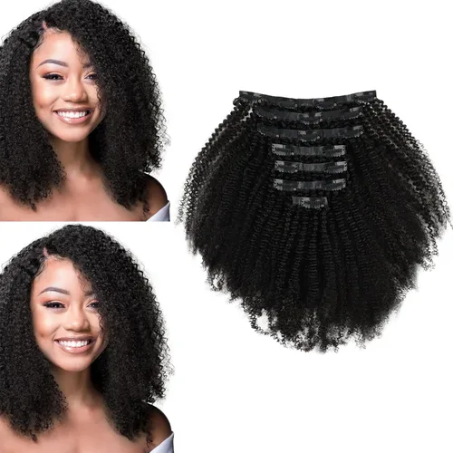 Miniatura 10 de Sassina Extensiones de Cabello Humano Rizado Afro Grueso Real con Clip 3B 4A Color Natural Invisible Sin Costuras Remi Clip Para Mujeres