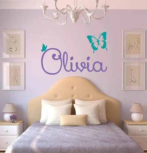 Miniatura 3 de Calcomanía de pared de mariposa con nombre personalizado, etiqueta de pared de mariposa con nombre personalizado para niñas, letrero de nombre