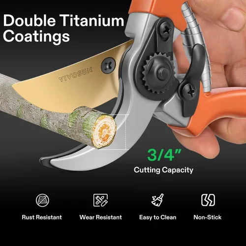Miniatura 5 de VIVOSUN Tijeras de podar bypass de 8 pulgadas para jardinería, tijeras de jardín resistentes, podadoras ultra afiladas con capacidad de corte de 3/4
