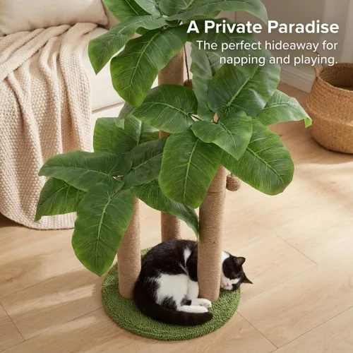 Miniatura 6 de LEMONDA Poste Rascador para Gatos de 31.5 Pulgadas, Árbol Rascador para Gatos con 3 Postes Rascadores y 2 Pelotas Colgantes Interactivas, Postes