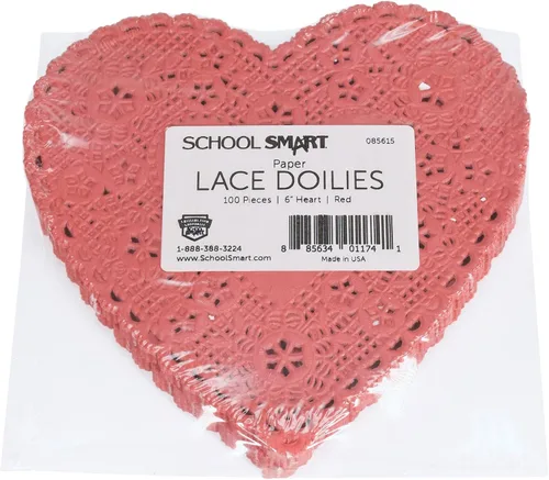 Miniatura 3 de School Smart Tapete de encaje de corazón troquelado de papel, 6 pulgadas, rojo, paquete de 100