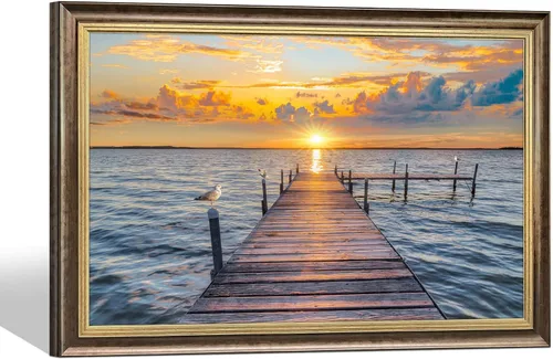 Miniatura 11 de Arte de Pared de Playa en Lienzo para Baño: Obra de Arte Impresa de Puesta de Sol Costera y Océano, Escena Marina Moderna, Imagen de Paisaje Marino