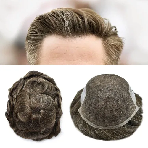 Miniatura 53 de Tupé para hombre, cabello humano real, suave encaje suizo frontal, tupé para hombres, sistema de cabello, extensiones capilar para hombre