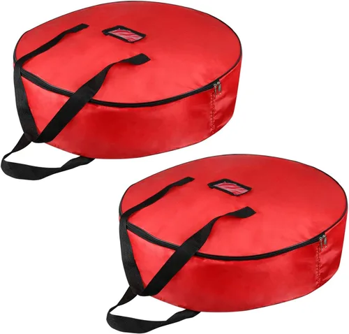Miniatura 12 de TQS - Bolsa grande para almacenamiento de coronas de Navidad de 30 pulgadas, roja, de algodón, cierre de cremallera, asas reforzadas, dobles Rojo