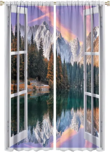Miniatura 19 de Cortinas de paisaje, ventana tropical con vista al mar, océano, playa, barco, cortinas con estampado de palmeras para dormitorio, sala de estar, Mar