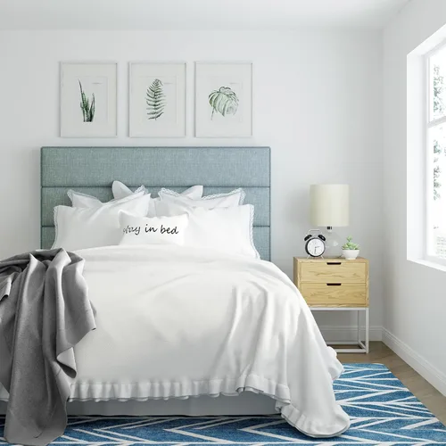 Miniatura 4 de Serta Palisades - Cabecero acolchado tapizado, marco de altura ajustable, diseño moderno copetudo, tela suave con textura de lino, tamaño Queen, Azul